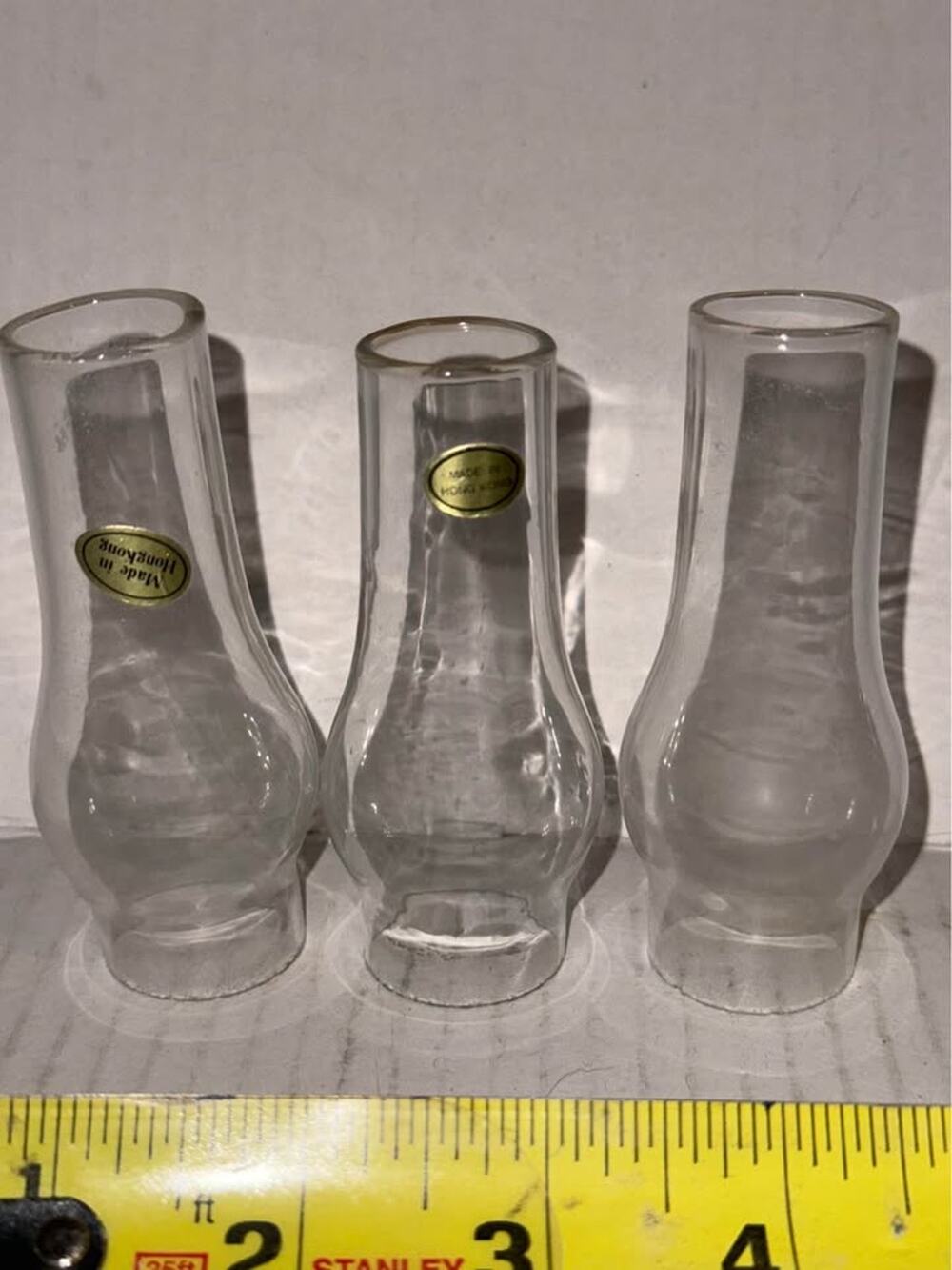Set of 3 Vintage Glass Oil Lamp Chimneys